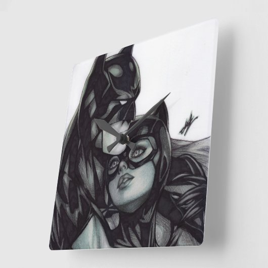 Batman & Catwoman ~ Bruce wayne & Selina Kyle Quadratische Wanduhr (Winkel)