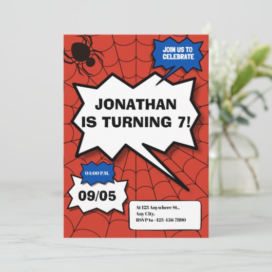 Batman Comic Kindergeburtstag Einladung (Stehend Vorderseite)