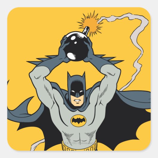 Batman, der mit Bombe läuft Quadratischer Aufkleber (Vorderseite)