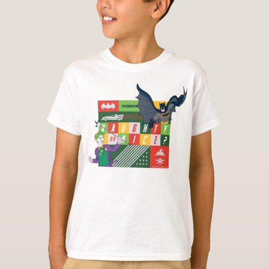 Batman gegen Joker "Naughty oder Nice" T-Shirt (Vorderseite)
