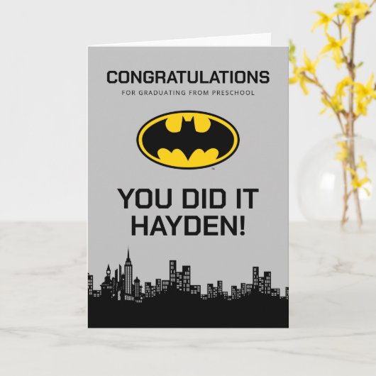 Batman - Gotham City | Abschluss der Vorschule Karte (Gelbe Blume)