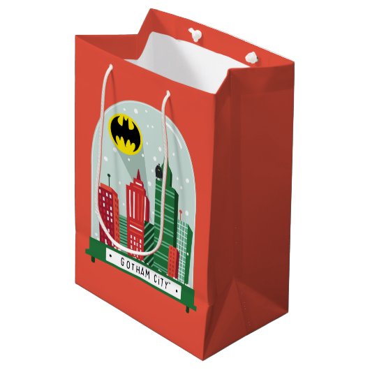 Batman Gotham City™ Snow Globe Grafik Mittlere Geschenktüte (Vorderseite Schrägansicht)