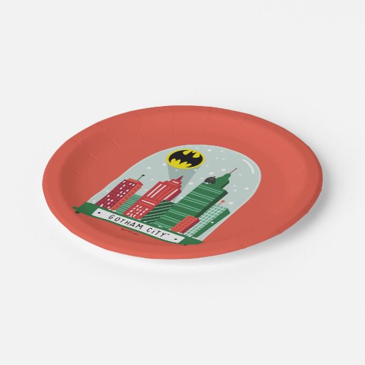 Batman Gotham City™ Snow Globe Grafik Pappteller (Schrägansicht)