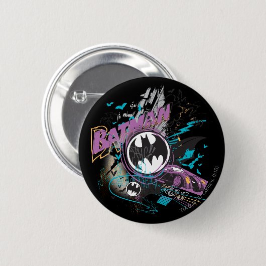 Batman Gotham Skyline Sketch Button (Vorne & Hinten)