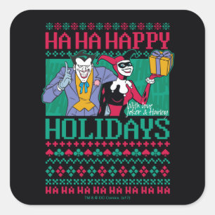 Batman   Happy Holidays Joker & Harley Quinn Quadratischer Aufkleber
