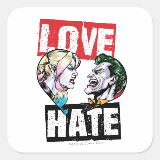 Batman | Harley Quinn & Joker Liebe/Hate Quadratischer Aufkleber (Vorderseite)