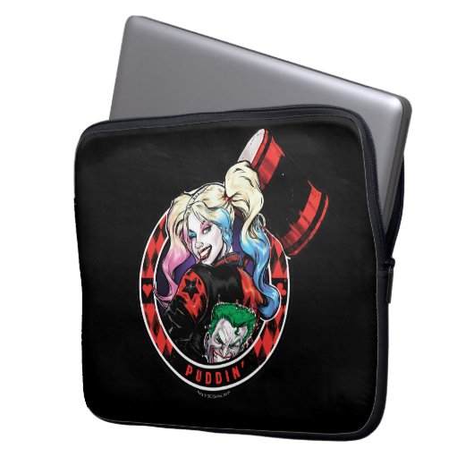 Batman | Harley Quinn Winking mit Mallet Laptopschutzhülle (Vorderseite Links)