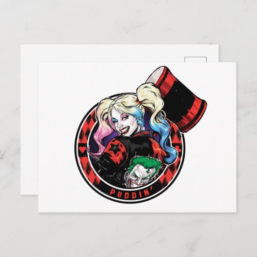 Batman | Harley Quinn Winking mit Mallet Postkarte (Vorne/Hinten)