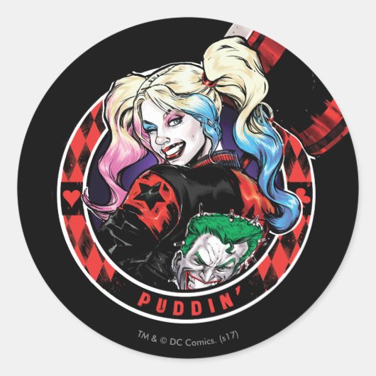 Batman | Harley Quinn Winking mit Mallet Runder Aufkleber (Vorderseite)