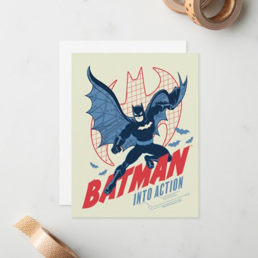 Batman in Aktion Mitteilungskarte (Vorderseite/Rückseite Beispiel)