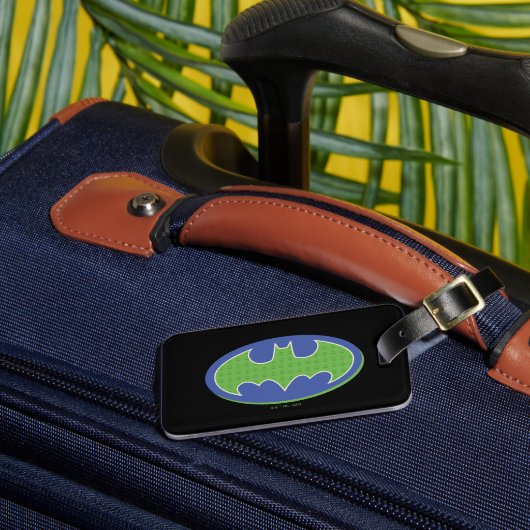 Batman | Lila und grünes Symbol Gepäckanhänger (Vorderseite Insitu 3)