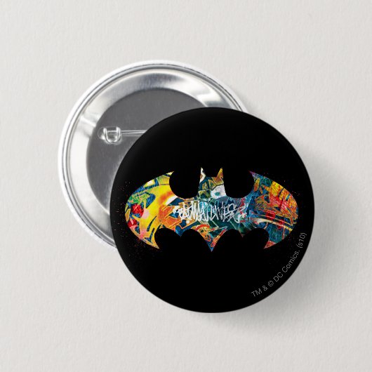 Batman Logo Neon 80's Graffiti Button (Vorne & Hinten)