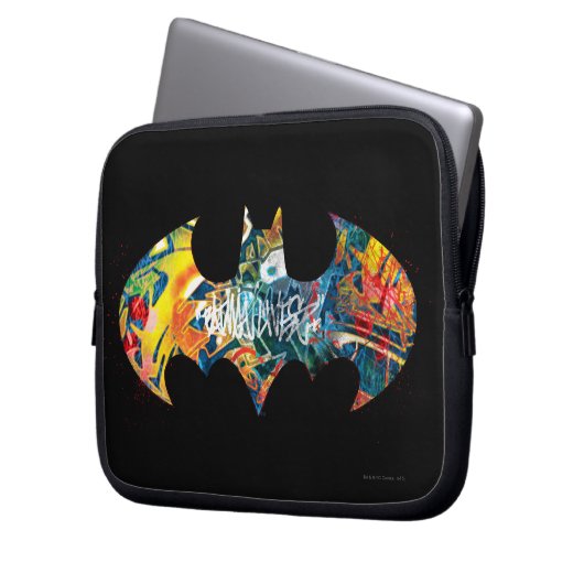 Batman Logo Neon 80's Graffiti Laptopschutzhülle (Vorderseite Links)