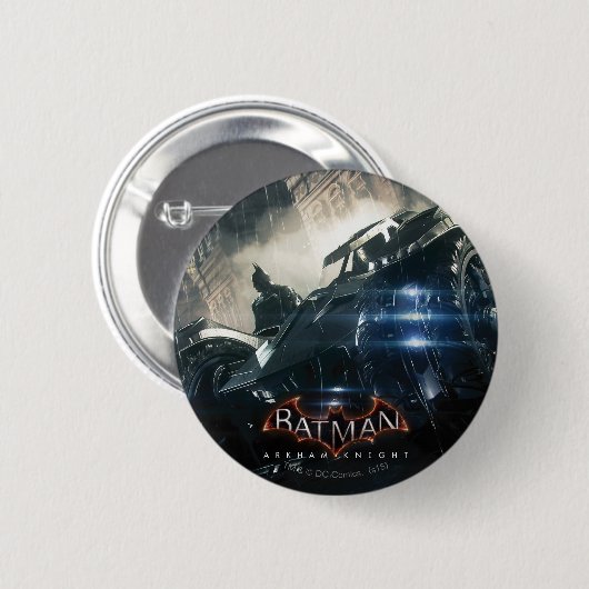 Batman mit Batmobile im Regen Button (Vorne & Hinten)