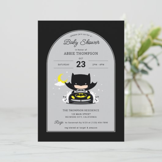 Batman - Moon and Stars Babydusche Einladung (Stehend Vorderseite)