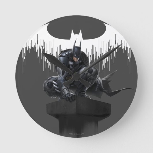 Batman Perched auf einer Säule Runde Wanduhr (Vorderseite)