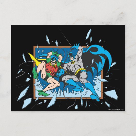 Batman & Robin zerbrechen Fenster Postkarte (Vorderseite)