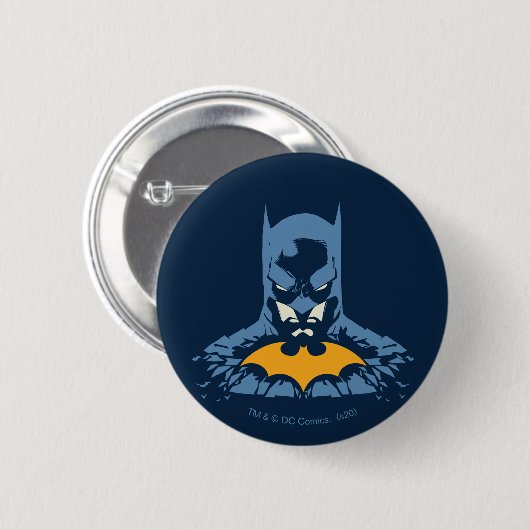 Batman schmetterte Büste mit Gold-Logo Button (Vorne & Hinten)