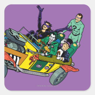 Batman-Schurken im Jokermobil Quadratischer Aufkleber