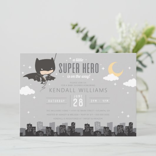 Batman Super Hero Baby Shower Einladung (Stehend Vorderseite)