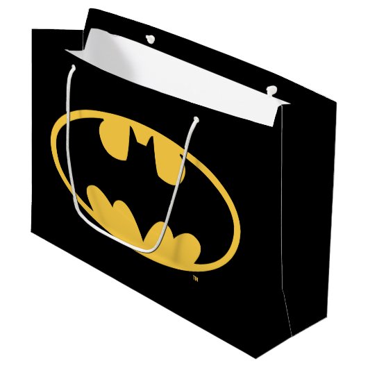 Batman Symbol | Oval Logo Große Geschenktüte (Vorderseite Schrägansicht)