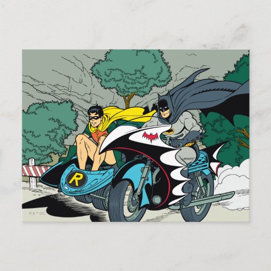 Batman und Robin im Batcycle Postkarte (Vorderseite)