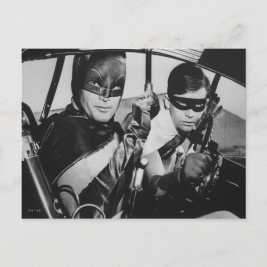 Batman und Robin in Batmobile Postkarte (Vorderseite)