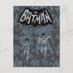 Batman und Robin mit Logo abgenutztes Grafikdesign Postkarte