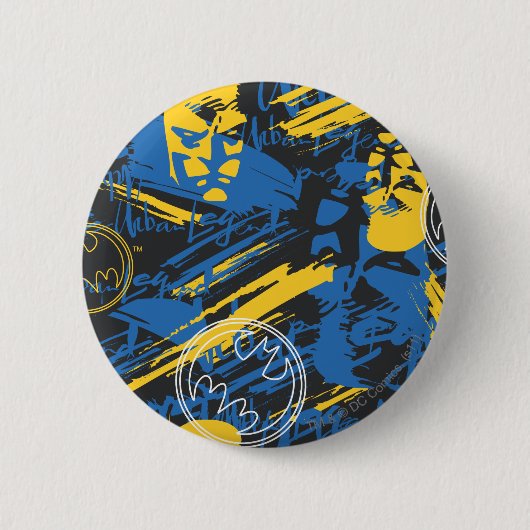 Batman Urban Legends - Kopf Muster 2 Blau/Gelb Button (Vorderseite)