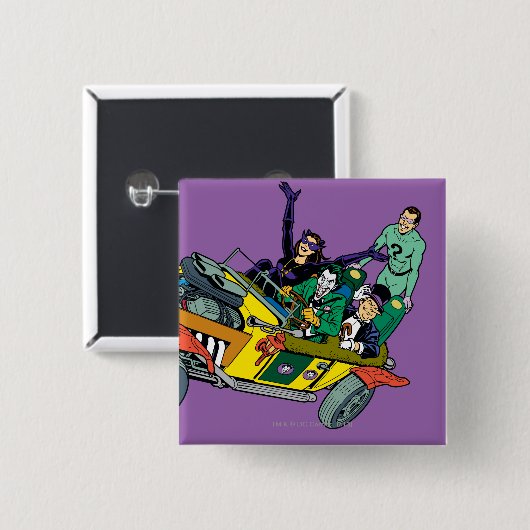 Batman Villains in Jokermobile Button (Vorne & Hinten)