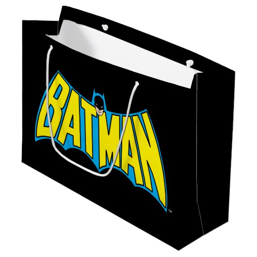 Batman | Vintages Gelbblau-Logo Große Geschenktüte (Vorderseite Schrägansicht)