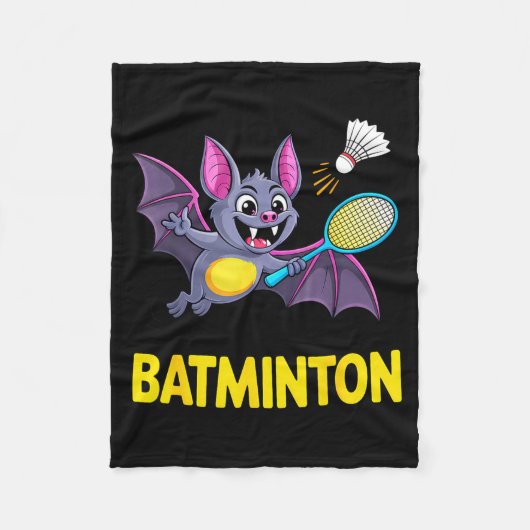 Batminton – Funny Cartoon Bat Playing Badminton  Fleecedecke (Vorderseite)