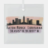 Baton Rouge LA City Skyline Glass Ornament (Vorderseite)