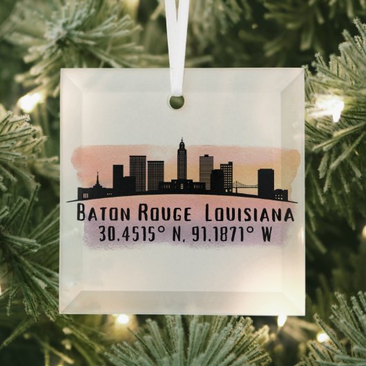 Baton Rouge LA City Skyline Glass Ornament (Insitu)