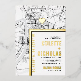 Baton Rouge Liebe Locator | Städtische Hochzeit Folieneinladung