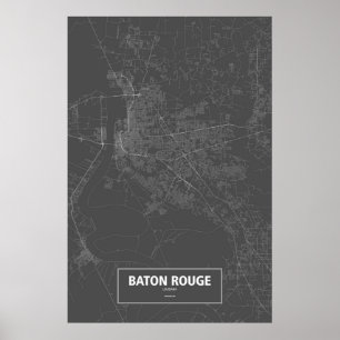 Baton Rouge, Louisiana (weiß auf Schwarzem) Poster