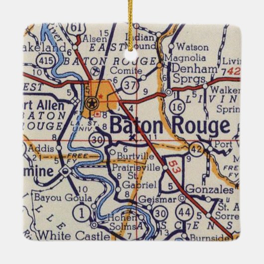 Baton Rouge Vintage Karte Keramikornament (Rückseite)