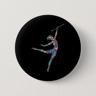 Baton Twirling Girl - Silhouette Dancing Twirler m Button