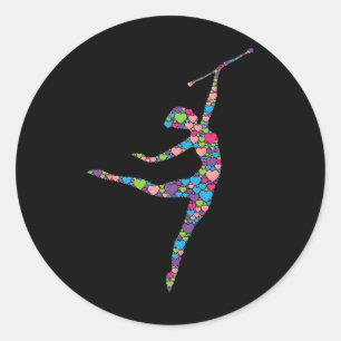 Baton Twirling Girl - Silhouette Dancing Twirler m Runder Aufkleber