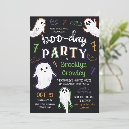 Bats & Ghosts Spooktacular Boo-Day Party Einladung (Stehend Vorderseite)