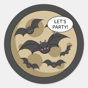 Bats Having Party on Full Moon Runder Aufkleber