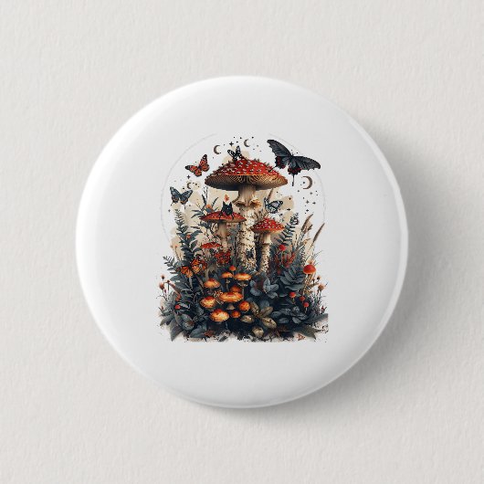 Bats N Mushroom Moon Goblincore Button (Vorderseite)