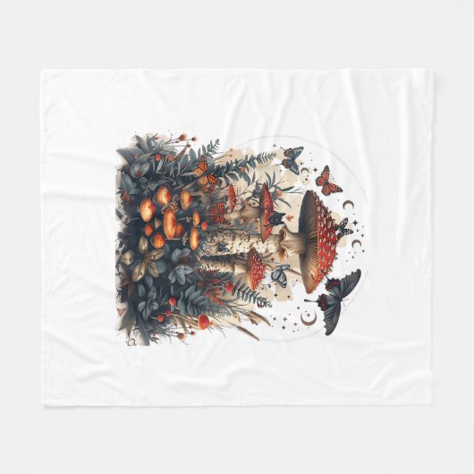 Bats N Mushroom Moon Goblincore Fleecedecke (Vorderseite (Horizontal))