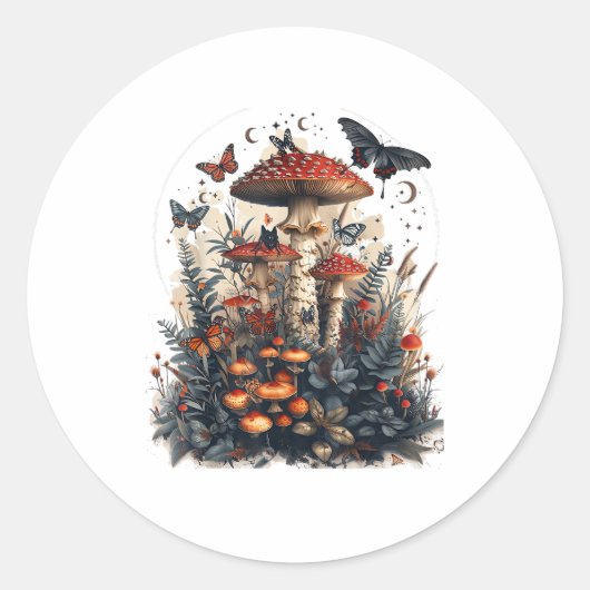 Bats N Mushroom Moon Goblincore Runder Aufkleber (Vorderseite)