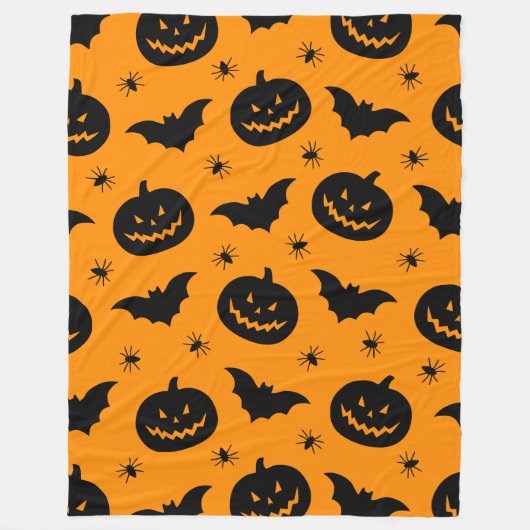 Bats, pumpkin heads and spiders Halloween Plush Fleecedecke (Vorderseite)