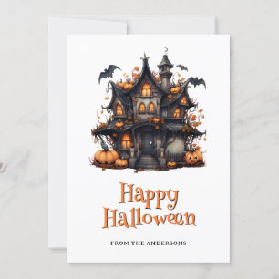 Bats Pumpkins Ghost Spuk House Halloween Card Feiertagskarte