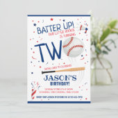 Batter Up Baseball Blue Little Rookie 2. Geburtsta Einladung (Stehend Vorderseite)