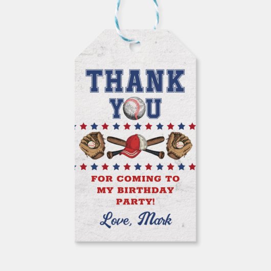 Batter Up Baseball Geburtstag Danke Geschenkanhänger (Rückseite)