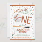 Batter Up Brown Rookie Baseball 1. Geburtstag Einladung (Vorderseite)