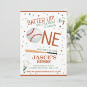 Batter Up Brown Rookie Baseball 1. Geburtstag Einladung (Stehend Vorderseite)